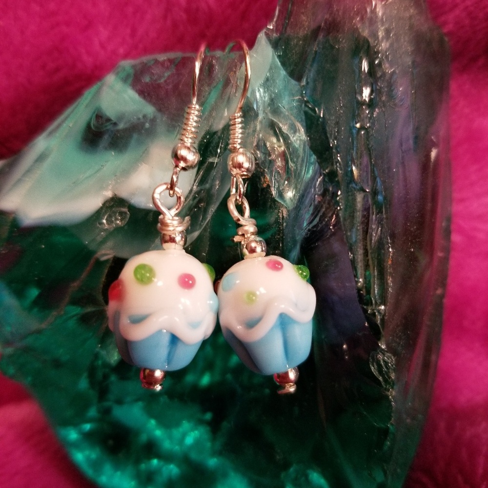 Blue Cupcake Earrings